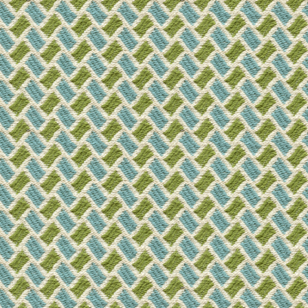 BRUNSCHWIG & FILS LES TROPIQUES NEW BRIQUETAGE - AQUA/LIME upholstery fabric swatch for sample-first furniture planning