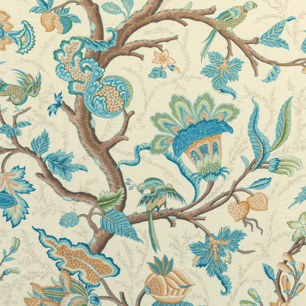 BRUNSCHWIG & FILS LOUVERNE LOUVERNE PRINT - AQUA upholstery fabric swatch for sample-first furniture planning