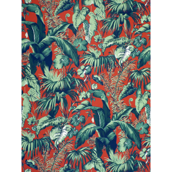 BRUNSCHWIG & FILS MADELEINE CASTAING INDOOR/OUTDOOR FEUILLAGE II - ROUGE upholstery fabric swatch for sample-first furniture planning