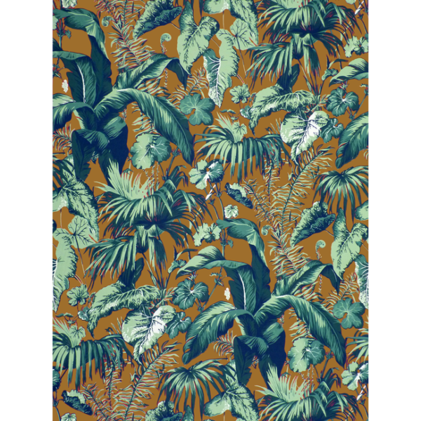 BRUNSCHWIG & FILS MADELEINE CASTAING INDOOR/OUTDOOR FEUILLAGE II - TOBACCO upholstery fabric swatch for sample-first furniture planning