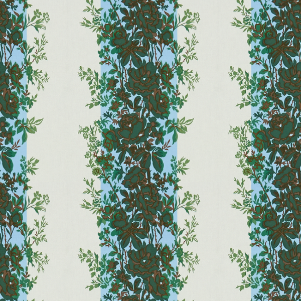 BRUNSCHWIG & FILS MADELEINE CASTAING RAYURE FLEURIE - BLUE/GREEN upholstery fabric swatch for sample-first furniture planning