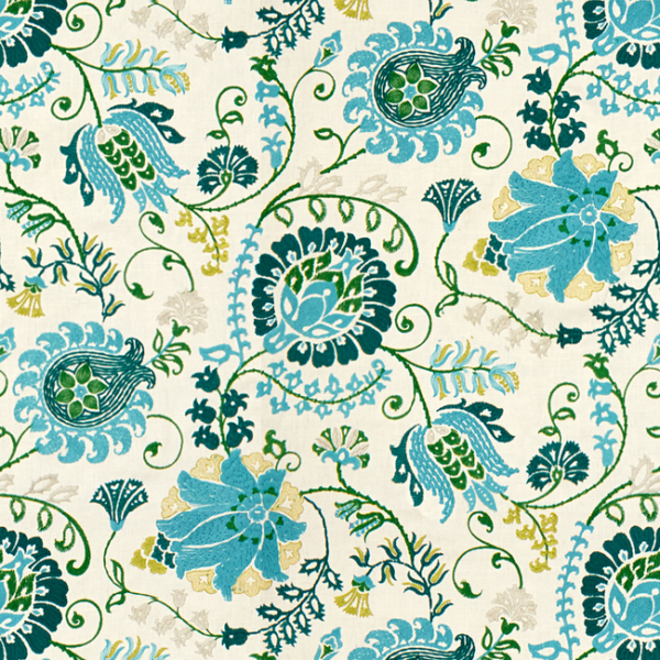 BRUNSCHWIG & FILS MAISONNETTE YASMEEN - AQUA/GREEN upholstery fabric swatch for sample-first furniture planning
