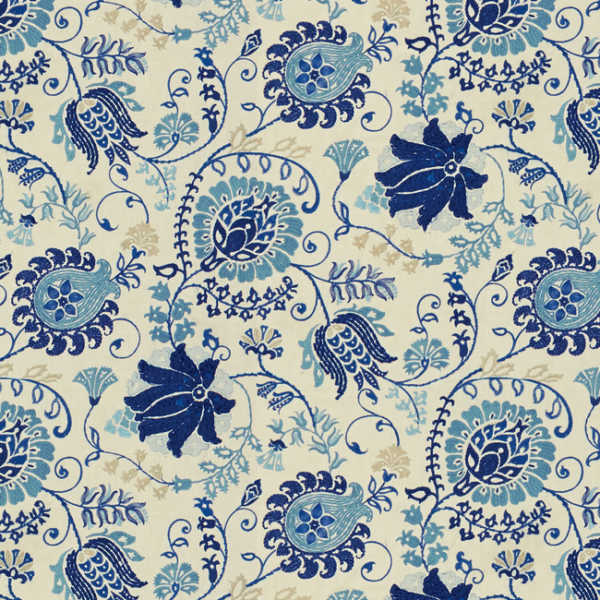 BRUNSCHWIG & FILS MAISONNETTE YASMEEN - BLUE upholstery fabric swatch for sample-first furniture planning