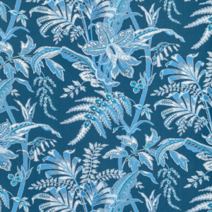 Manoir Seychelles Cotton Print - Navy upholstery fabric swatch