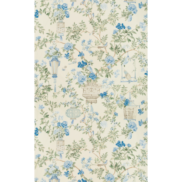 BRUNSCHWIG & FILS SUMMER PALACE JARDIN FLEURI PRINT - DELFT upholstery fabric swatch for sample-first furniture planning