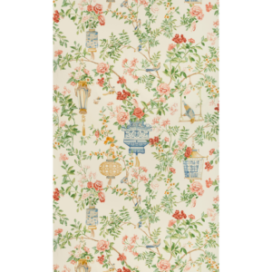Summer Palace Jardin Fleuri Print - Ivory upholstery fabric swatch
