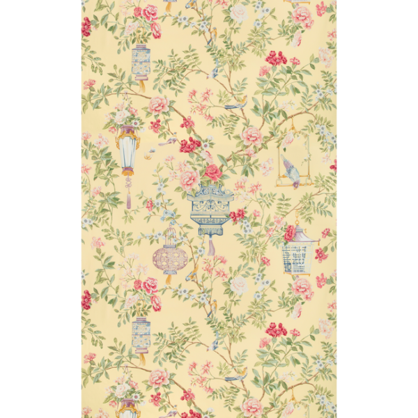 BRUNSCHWIG & FILS SUMMER PALACE JARDIN FLEURI PRINT - SUN upholstery fabric swatch for sample-first furniture planning