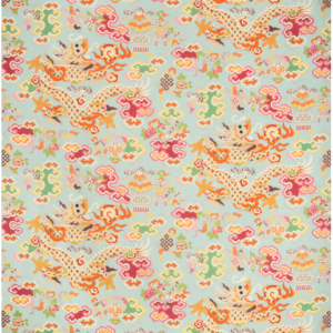 Summer Palace Ming Dragon Print - Aqua upholstery fabric swatch