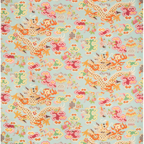 BRUNSCHWIG & FILS SUMMER PALACE MING DRAGON PRINT - AQUA 8019140.137.0