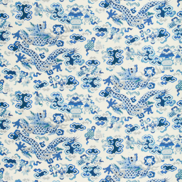 BRUNSCHWIG & FILS SUMMER PALACE MING DRAGON PRINT - IVORY upholstery fabric swatch for sample-first furniture planning
