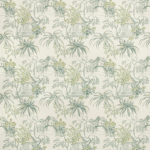 Summer Palace Tongli Print - Lagoon upholstery fabric swatch