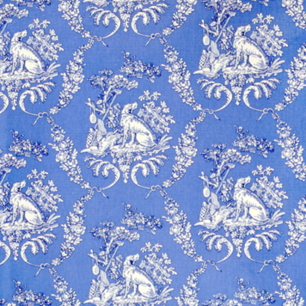 BRUNSCHWIG & FILS THE HUNTING TOILE - BLUE upholstery fabric swatch for sample-first furniture planning