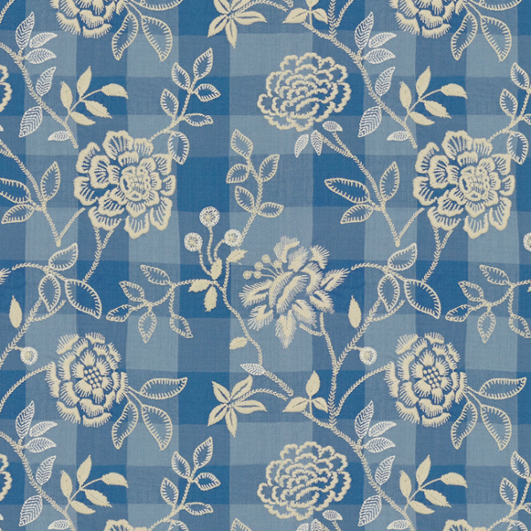 BRUNSCHWIG & FILS TRESORS DE JOUY KINEVINE EMB - FRENCH BLUE upholstery fabric swatch for sample-first furniture planning