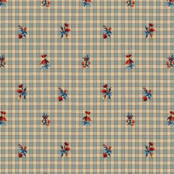 BRUNSCHWIG & FILS TRESORS DE JOUY LA SEYNE FLEURI - STONE BLUE upholstery fabric swatch for sample-first furniture planning