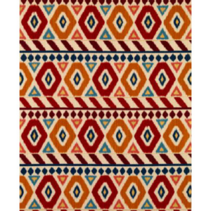 Uzbek Linen And Cotton Print - Red/gold/blue upholstery fabric swatch