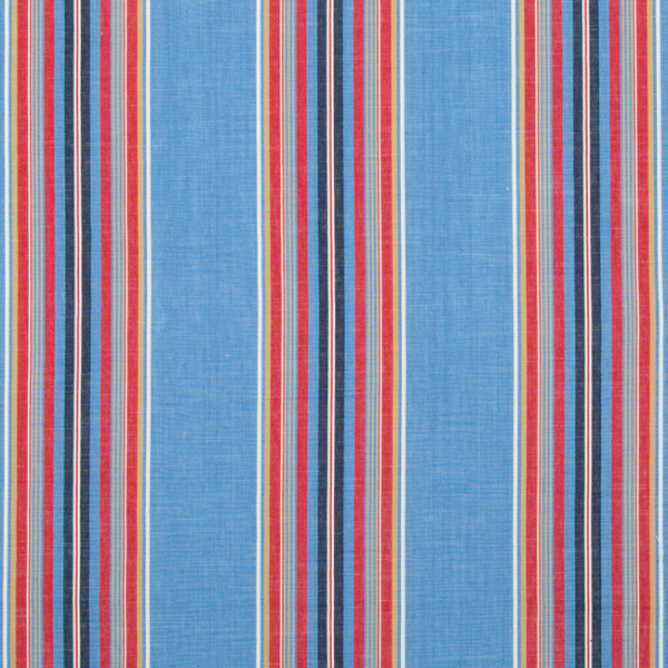 BRUNSCHWIG & FILS VERDON STRIPE - BLUE/RED upholstery fabric swatch for sample-first furniture planning