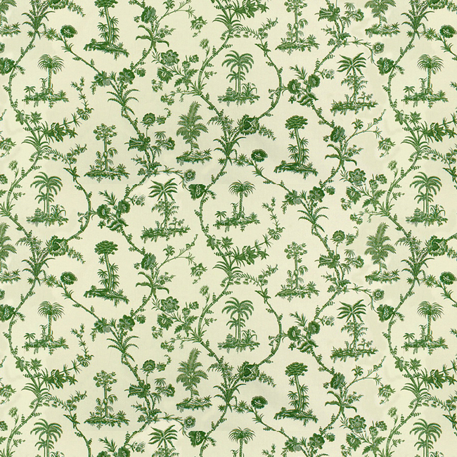 BRUNSCHWIG & FILS WEST INDIES TOILE COTTON PRINT - GREEN ON WHITE BR-79250.435.0