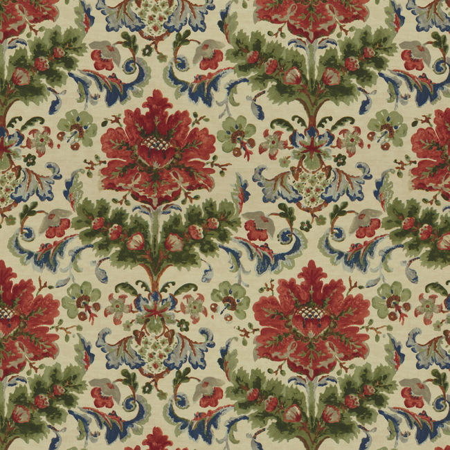 BRUNSCHWIG & FILS WINDSOR DAMASK COTTON & LINEN PRINT - RED ON ECRU BR-79574.010.0