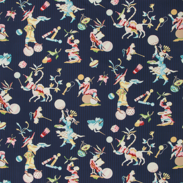 Brunschwig & Fils CIRQUE CHINOIS PRINT - NAVY upholstery fabric swatch for sample-first furniture planning