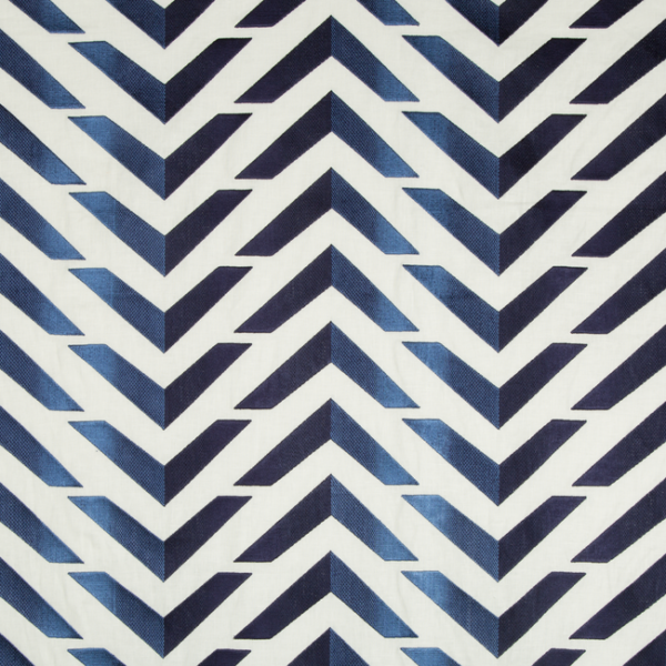Brunschwig & Fils Designer Les Ensembliers LES VAGUES EMB - SKY/ROYAL upholstery fabric swatch for sample-first furniture planning