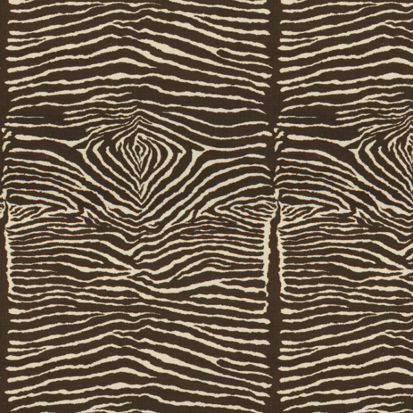 Brunschwig & Fils LE ZEBRE LINEN PRINT - CHARCOAL BROWN AND WHITE upholstery fabric swatch for sample-first furniture planning
