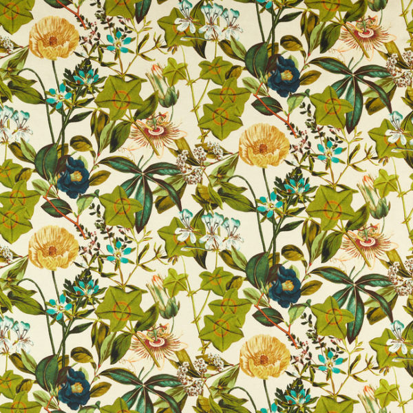 CLARKE & CLARKE ALFRESCO PASSIFLORAOUTDOOR - DENIM upholstery fabric swatch for sample-first furniture planning