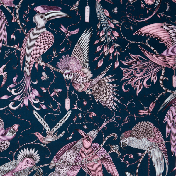 CLARKE & CLARKE ANIMALIA AUDUBON - PINK upholstery fabric swatch for sample-first furniture planning
