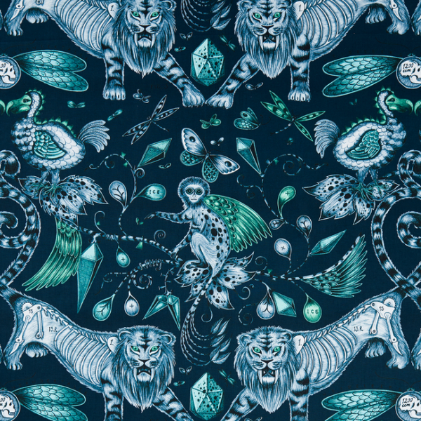CLARKE & CLARKE ANIMALIA EXTINCT - NAVY upholstery fabric swatch for sample-first furniture planning