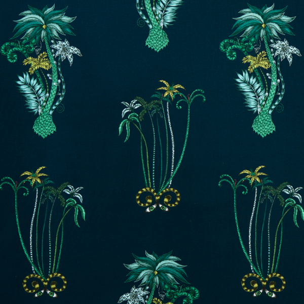CLARKE & CLARKE ANIMALIA JUNGLE PALMS - NAVY upholstery fabric swatch for sample-first furniture planning