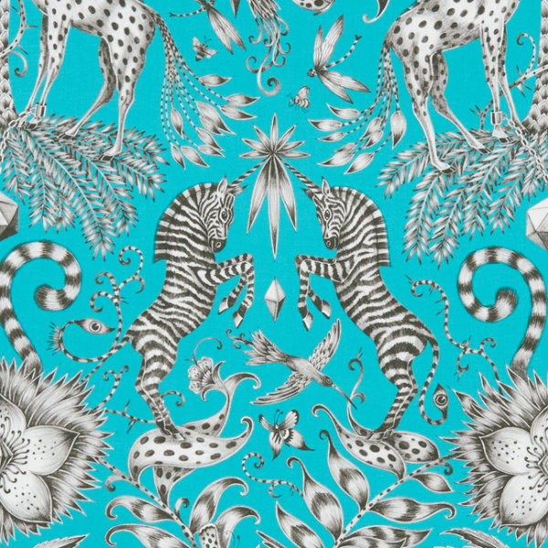 CLARKE & CLARKE ANIMALIA KRUGER - TEAL upholstery fabric swatch for sample-first furniture planning