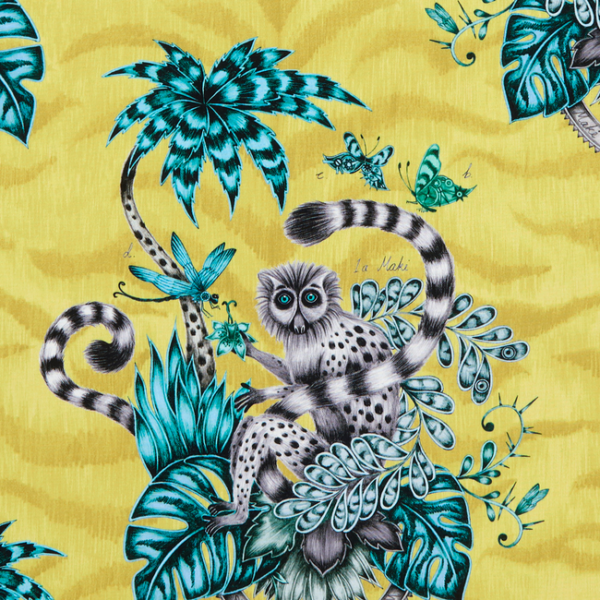 CLARKE & CLARKE ANIMALIA LEMUR - LIME upholstery fabric swatch for sample-first furniture planning