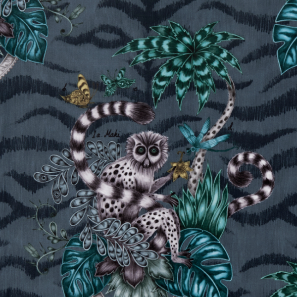 CLARKE & CLARKE ANIMALIA LEMUR VELVET - NAVY upholstery fabric swatch for sample-first furniture planning
