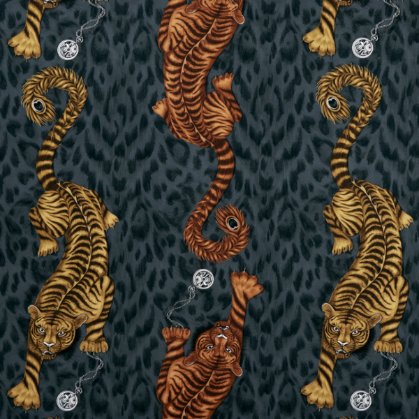 CLARKE & CLARKE ANIMALIA TIGRIS - FLAME upholstery fabric swatch for sample-first furniture planning