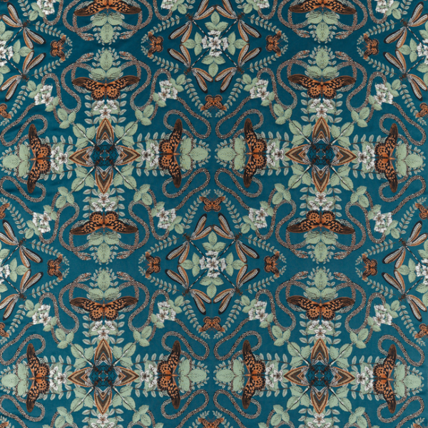 CLARKE & CLARKE BOTANICAL WONDERS FABRIC EMERALD FOREST - MIDNIGHT JACQUARD F1581/02.CAC.0