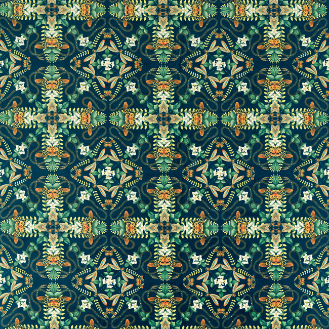 CLARKE & CLARKE BOTANICAL WONDERS FABRIC EMERALD FOREST - MIDNIGHT VELVET F1585/01.CAC.0