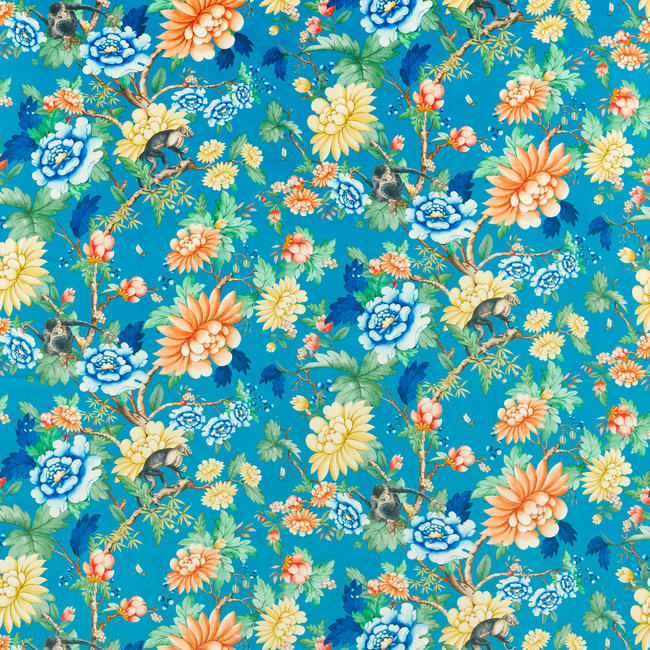 CLARKE & CLARKE BOTANICAL WONDERS FABRIC SAPPHIRE GARDEN - SAPPHIRE VELVET F1589/01.CAC.0
