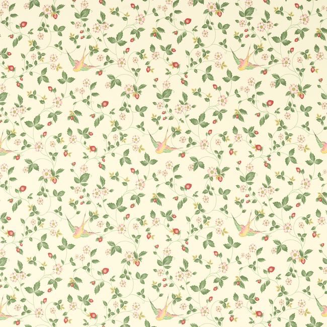 CLARKE & CLARKE BOTANICAL WONDERS FABRIC WILD STRAWBERRY - IVORY LINEN F1606/03.CAC.0