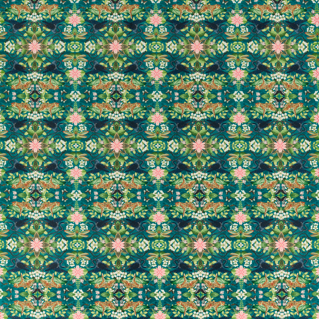 CLARKE & CLARKE BOTANICAL WONDERS FABRIC WONDERLUST TEA STORY - TEAL VELVET F1592/02.CAC.0