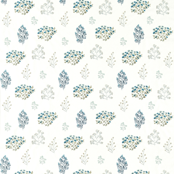CLARKE & CLARKE BOTANIST FLORIS - MINERAL/DENIM upholstery fabric swatch for sample-first furniture planning