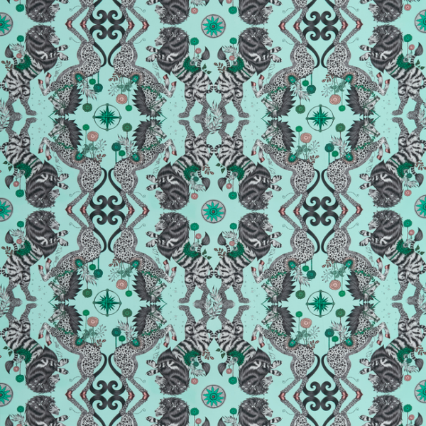 CLARKE & CLARKE EMMA J SHIPLEY FOR C&C WILDERIE CASPIAN SATIN - AQUA upholstery fabric swatch for sample-first furniture planning