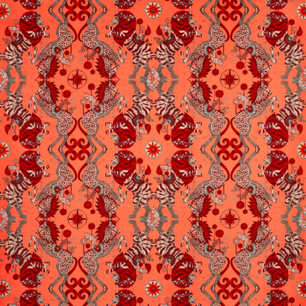 CLARKE & CLARKE EMMA J SHIPLEY FOR C&C WILDERIE CASPIAN VELVET - CORAL F1474/01.CAC.0