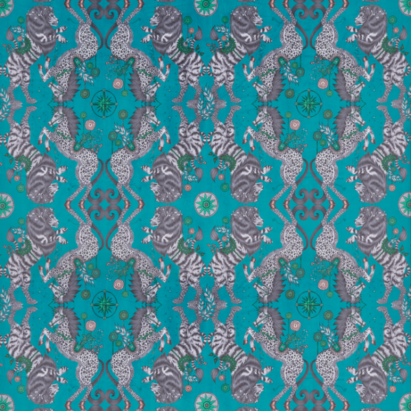 CLARKE & CLARKE EMMA J SHIPLEY FOR C&C WILDERIE CASPIAN VELVET - TEAL upholstery fabric swatch for sample-first furniture planning