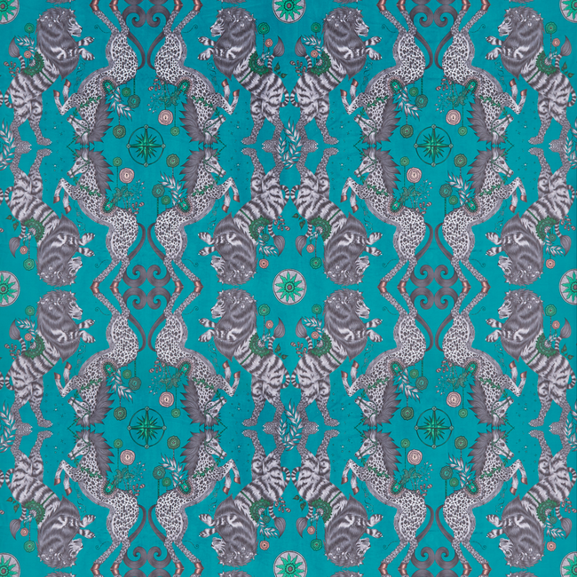 CLARKE & CLARKE EMMA J SHIPLEY FOR C&C WILDERIE CASPIAN VELVET - TEAL F1474/03.CAC.0