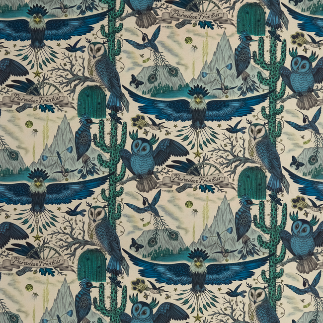 CLARKE & CLARKE EMMA J SHIPLEY FOR C&C WILDERIE FRONTIER LINEN - BLUE F1489/01.CAC.0