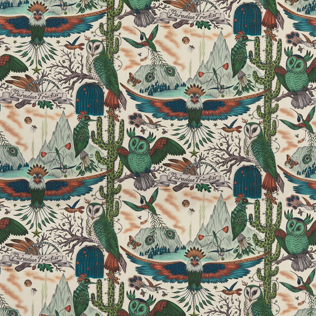 CLARKE & CLARKE EMMA J SHIPLEY FOR C&C WILDERIE FRONTIER LINEN - GREEN F1489/03.CAC.0