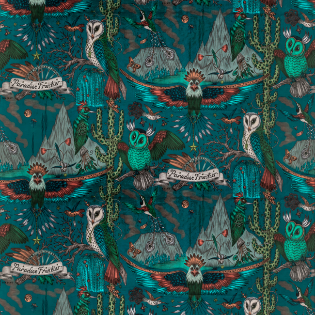 CLARKE & CLARKE EMMA J SHIPLEY FOR C&C WILDERIE FRONTIER VELVET - TEAL F1476/01.CAC.0