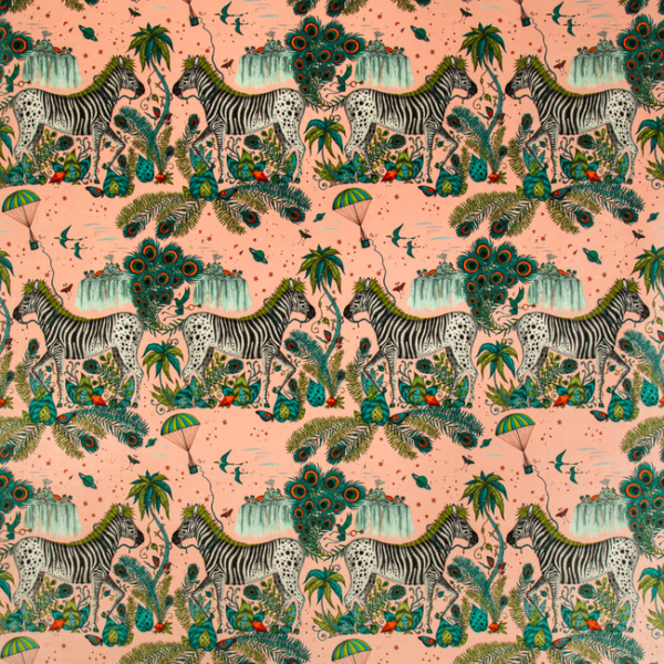 CLARKE & CLARKE EMMA J SHIPLEY FOR C&C WILDERIE LOST WORLD VELVET - PINK upholstery fabric swatch for sample-first furniture planning