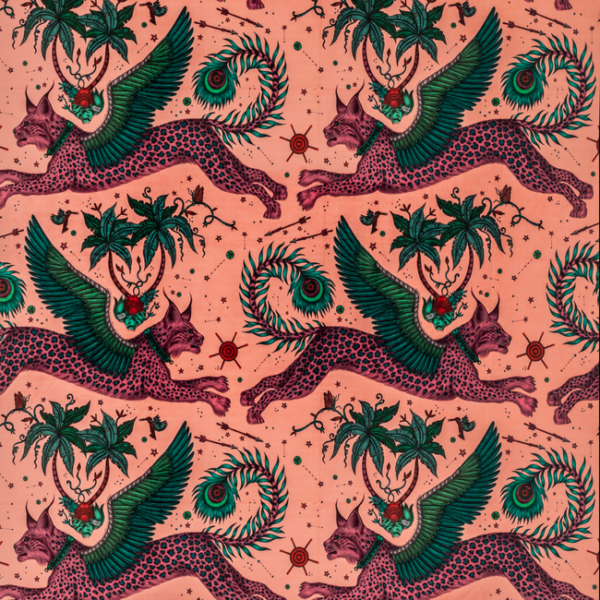 CLARKE & CLARKE EMMA J SHIPLEY FOR C&C WILDERIE LYNX VELVET - CORAL upholstery fabric swatch for sample-first furniture planning