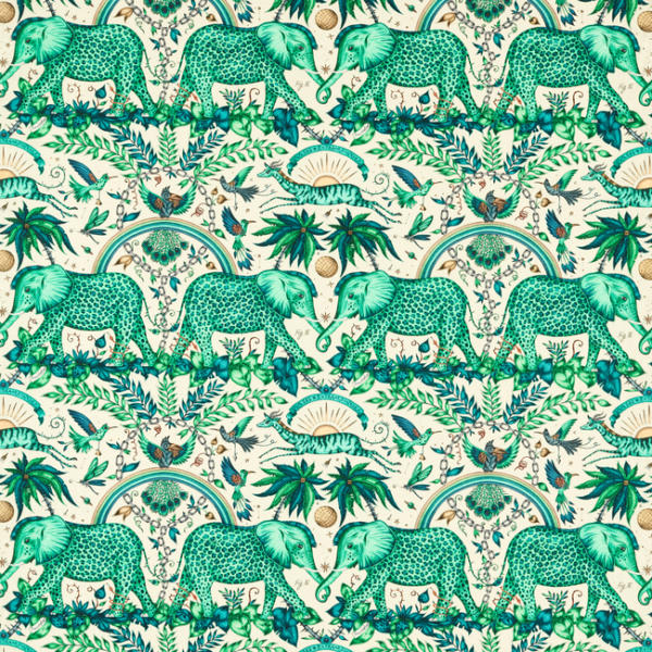CLARKE & CLARKE EMMA J SHIPLEY FOR C&C WILDERIE ZAMBEZI LINEN - GREEN upholstery fabric swatch for sample-first furniture planning