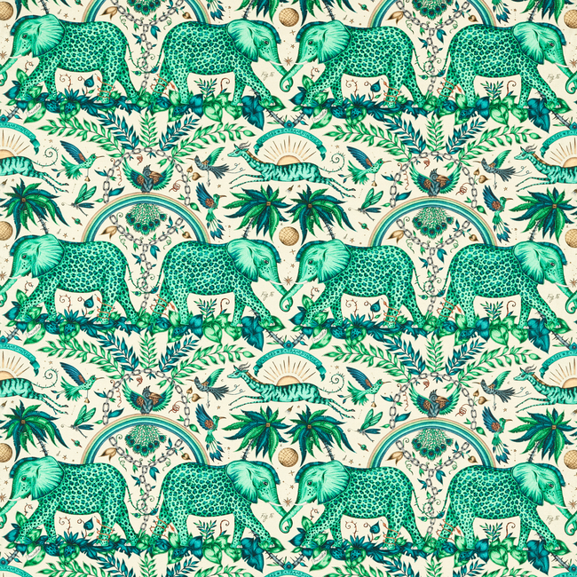 CLARKE & CLARKE EMMA J SHIPLEY FOR C&C WILDERIE ZAMBEZI LINEN - GREEN F1495/02.CAC.0